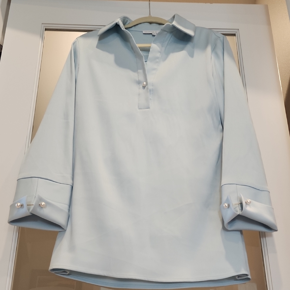 Preston & York Light Blue TUNIC  With Pearl Button Accents - Very CHIC!